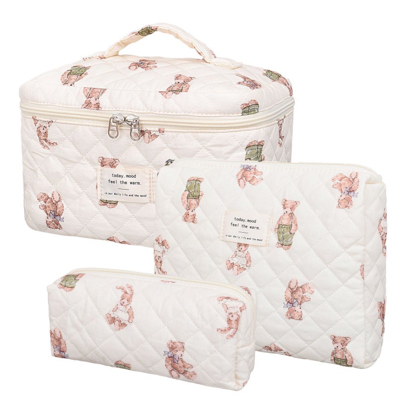 Three-Piece Floral Cosmetic Bag Large Capacity Cosmetic Storage Bag Handbag Popular Portable Travel Bag - Image 1